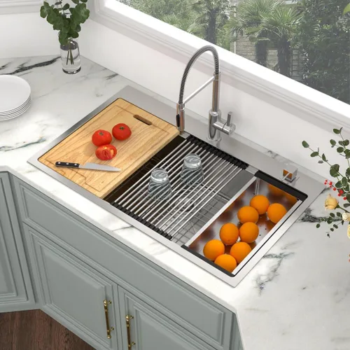 Miniatura 18 de Kichae Fregadero de Cocina de 21x20 Pulgadas, Fregadero de Barra Pequeño, Fregadero de Acero Inoxidable, Montaje Superior, Montaje Inferior