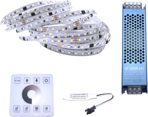 Miniatura 11 de 32.8 ft/Roll DC24V WS2811 Horse Race - Tira LED de 120 leds/m, luz que fluye agua corriente con controlador de panel táctil, blanco natural, cálido