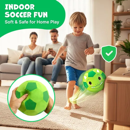 Miniatura 2 de JoyCat Pelota de fútbol silenciosa para niños pequeños de 1 a 3 años, pelota de fútbol de felpa suave de dinosaurio para bebés, regalos para niños