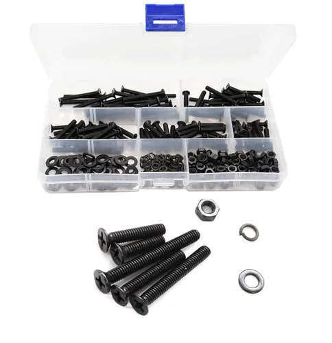 Kit surtido de tornillos M4, tuercas y arandelas M4, tornillo de máquina con cabeza Phillips plana negra para soporte de TV, reparación de