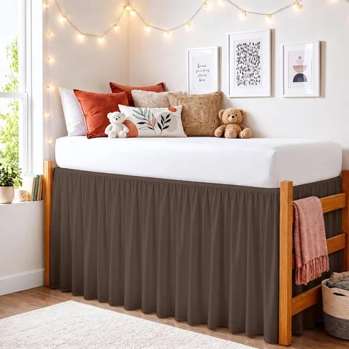 Miniatura 11 de Twin XL 28" Drop Extra Long BedSkirt, Premium Brushed Microfiber Tailored Drop, Put On Elastic Wrap Around Long Dust Ruffle, Split Corner, Bedroom