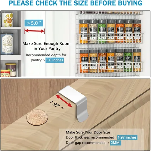 Miniatura 2 de JKsmart Organizador de estantes para especias de 6 niveles montado en la pared y sobre la puerta para cocina, despensa, baño, dos tamaños, gran