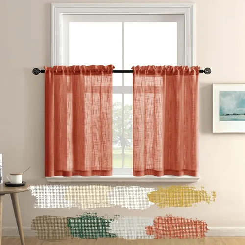 XTMYI Decoración de otoño de color calabaza para cocina y hogar, cortinas bohemias transparentes color naranja quemado para dormitorio, baño,