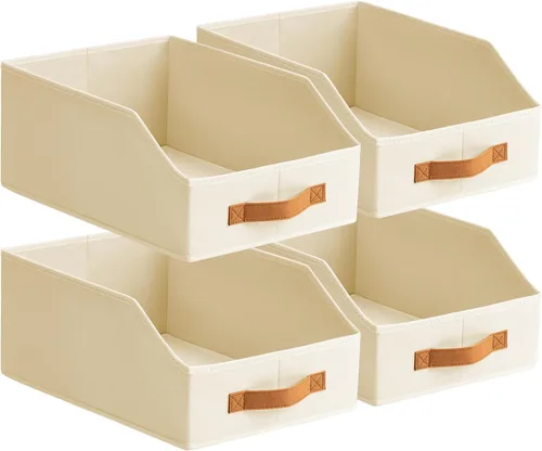 Miniatura 28 de Homsorout Contenedores de almacenamiento de tela para organizar, paquete de 6 cajas de almacenamiento grandes trapezoidales plegables con asa