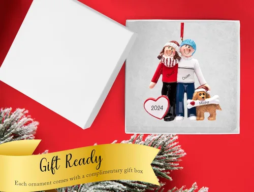 Miniatura 2 de Adorno de Navidad personalizado para pareja con perro 2026 Familia de 2 con decoración de árbol de Navidad para cachorros, nuestra primera Navidad