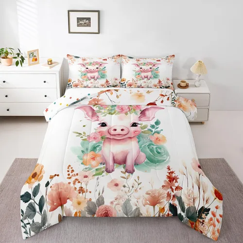 Miniatura 25 de Erosebridal Lindo juego de edredón con diseño de gatos, ropa de cama con temática de animales, edredón y juegos de ropa de cama de flores coloridas