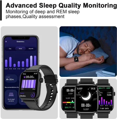 Miniatura 6 de Reloj inteligente con monitor de frecuencia cardíaca, monitor de actividad con podómetro, monitor de sueño, contador de calorías y pasos, reloj Negro