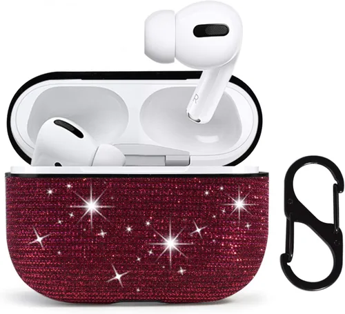 Funda protectora para AirPods Pro con purpurina brillante para AirPods Pro, bonita funda protectora para AirPods Pro, color rojo