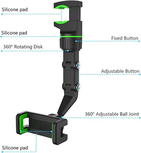 Miniatura 3 de Soporte para teléfono para espejo retrovisor, soporte universal ajustable de 360°, soporte universal de 360 grados, soporte para teléfono celular