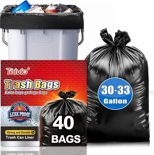 Miniatura 20 de Teivio - Bolsas de basura grandes negras de 64 a 65 galones, 13 unidades, grandes multiusos, se adaptan a contenedores de basura de 60, 62, 63, 64