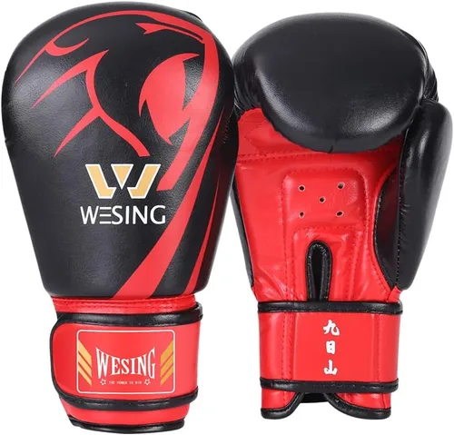 Wesing - Guantes de boxeo profesionales para hombres y mujeres, guantes de boxeo para kickboxing, guantes de entrenamiento para adultos y niños Rojo