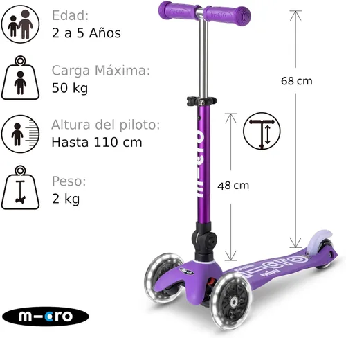 Miniatura 3 de Micro Kickboard - Mini Deluxe Scooter LED Plegable, 3 Ruedas, Inclinarse para Dirigir, Scooter Micro de Diseño Suizo con Ruedas LED que se Iluminan