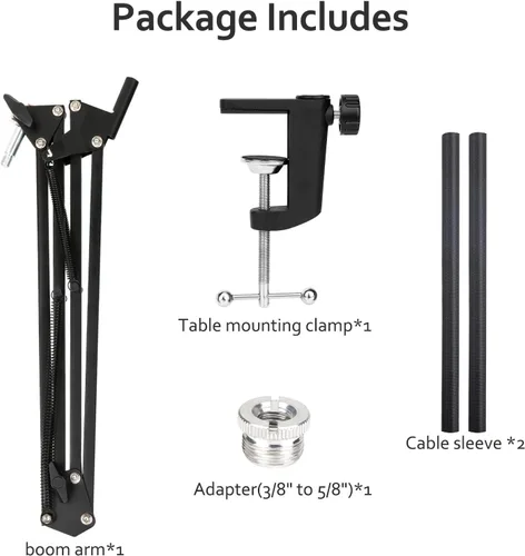 Miniatura 6 de Brazo de brazo AM8: brazo de micrófono ajustable con funda de cable, brazo de micrófono con adaptador de 3/8 a 5/8 pulgadas compatible