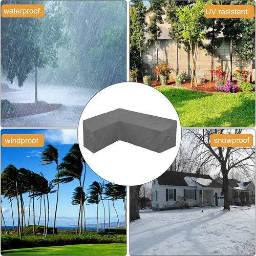 Miniatura 6 de Funda para sofá de patio, funda para muebles seccionales en forma de L, resistente al agua, protector de sofá de jardín con correa de hebilla y asa