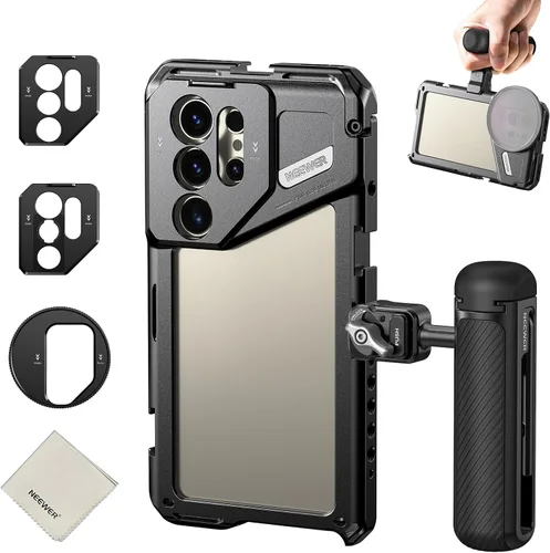 Miniatura 10 de NEEWER PA042 S24 Ultra Phone Cage Video Rig Estabilizador con PA045S Manija Lateral de Liberación Rápida, PA045E Manija de Obturador Bluetooth