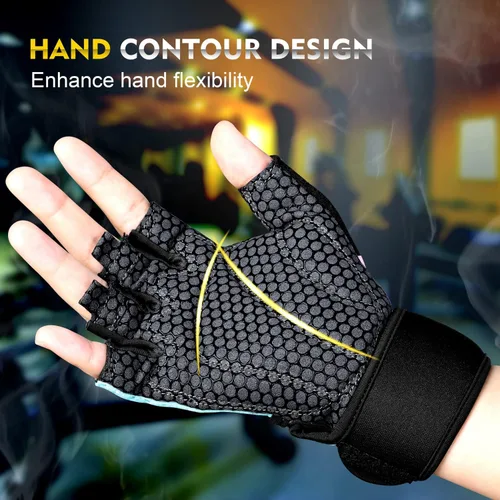 Miniatura 4 de ihuan Guantes transpirables para levantamiento de pesas: soporte de muñeca para ejercicio sin dedos Mejora la protección de la palma Agarre Verde