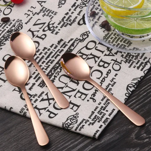 Miniatura 3 de Buyer Star 12 cucharaditas de oro rosa de 5.5 pulgadas, mini cucharas de café de acero inoxidable para azúcar demitasse expreso oro rosa-12 piezas