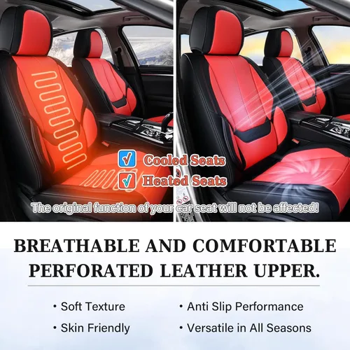 Miniatura 7 de Coverado - Juego completo de fundas para asientos de automóvil, protectores de asiento impermeables de piel Nappa 8805 - Negro y rojo, juego
