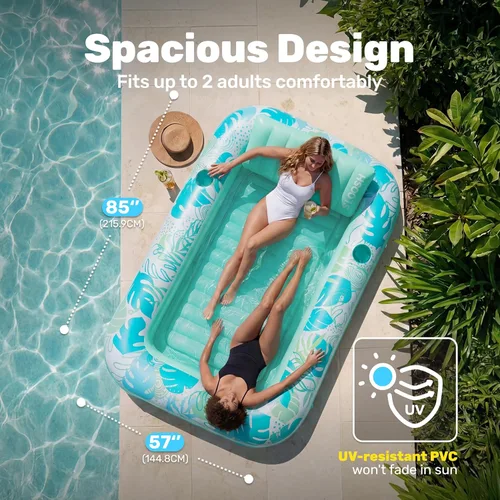 Miniatura 2 de SLOOSH Flotador inflable para piscina de bronceado, 85 x 57 pulgadas, flotadores de piscina extra grandes para adultos con almohada, flotador 4
