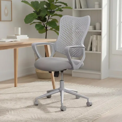 Miniatura 10 de Silla ergonómica de escritorio para oficina, silla de trabajo de malla cómoda para computadora con reposabrazos abatibles y soporte lumbar Rosa