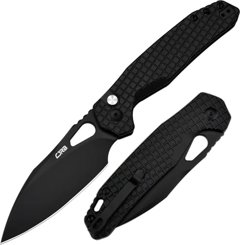 Miniatura 7 de CJRB Cuchillo de bolsillo Frack, hoja de acero AR-RPM9 de 3.9 pulgadas, con revestimiento de PVD, mango de acero EDC, cuchillo de bloqueo de botón