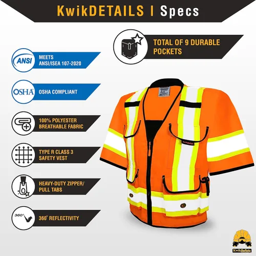 Miniatura 4 de KwikSafety Chaleco de seguridad Godfather Class 3 [naranja, mediano] + paquete de casco duro de ala completa TORTOISE