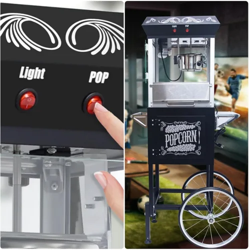 Miniatura 5 de Máquina de palomitas de maíz con carrito, palomitas de maíz con hervidor de 8 onzas que hace hasta 32 tazas, carrito profesional nostalgia
