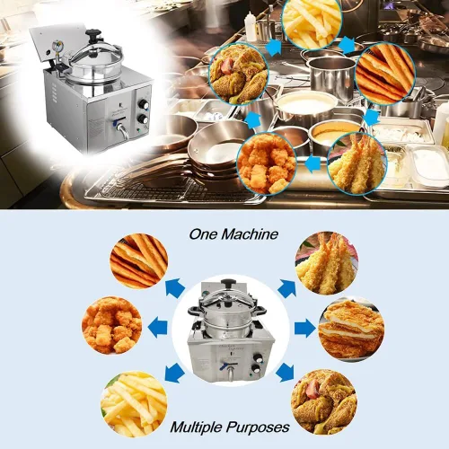 Miniatura 7 de Freidora eléctrica a presión de encimera de 16L, estufa de pollo frito de alta presión de acero inoxidable, freidora comercial con temporizador