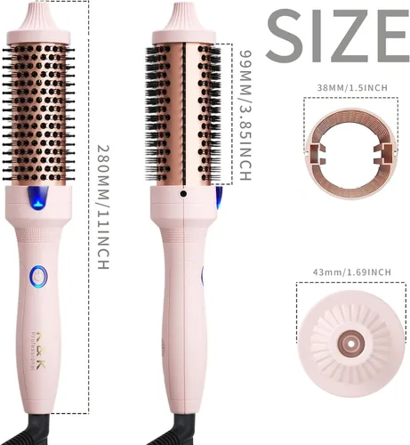 Miniatura 5 de K&K Cepillo rizador de cerámica turmalina iónica de 1.5 pulgadas con voluminizador - Cepillo caliente que crea volumen en las raíces y rizos Rosa