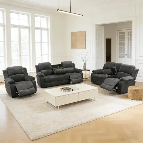Miniatura 20 de Juego de sofá reclinable manual, juego de sofá reclinable de microfibra, juego de muebles modernos para sala de estar, sofá reclinable para sala