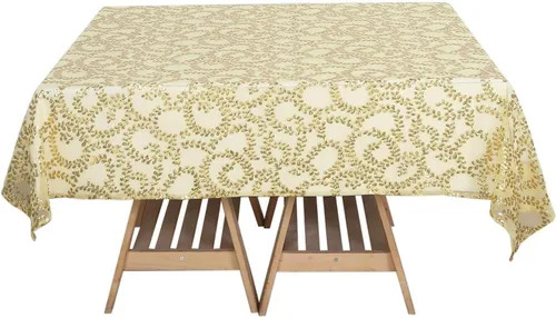 Miniatura 7 de Efavormart - Superposición de mesa de tul bordado de hojas de lentejuelas doradas de 72 x 72 pulgadas, mantel cuadrado transparente
