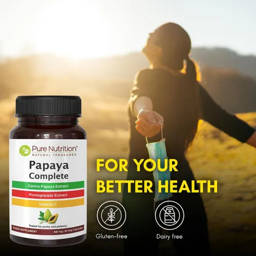 Miniatura 5 de Pure Nutrition Papaya Complete – 60 cápsulas vegetales (apoya la inmunidad plaquetaria y la digestión). Cada cápsula contiene 500 mg de extracto