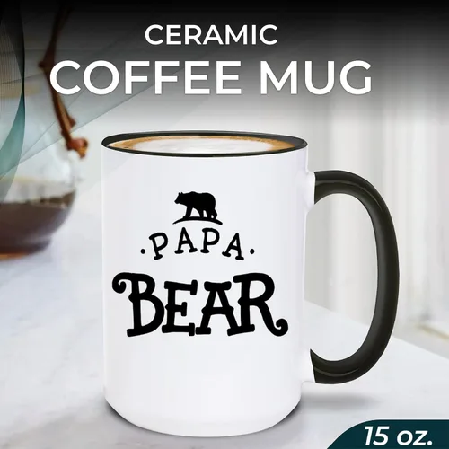 Miniatura 2 de shop4ever Taza de café de cerámica con diseño divertido de papá oso, mango negro, taza de café de cerámica de 15 onzas, regalo para papá, día