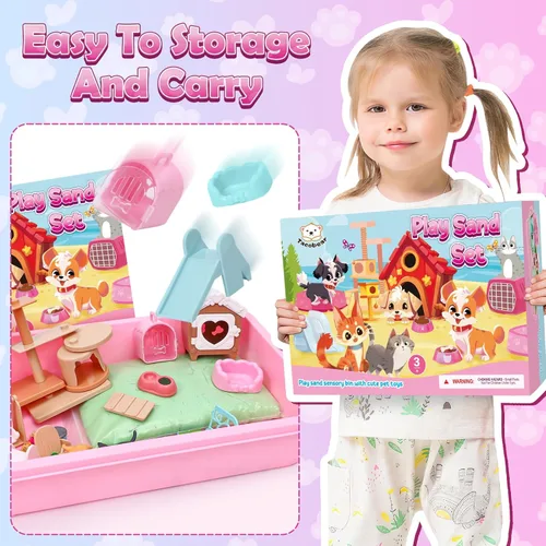 Miniatura 6 de Lorfancy Juguetes de Caja de Arena para Gatos Kit de Juego con Arena para Niños Juguete Sensorial de Contenedor para Niños Pequeños 2.2 libras Arena