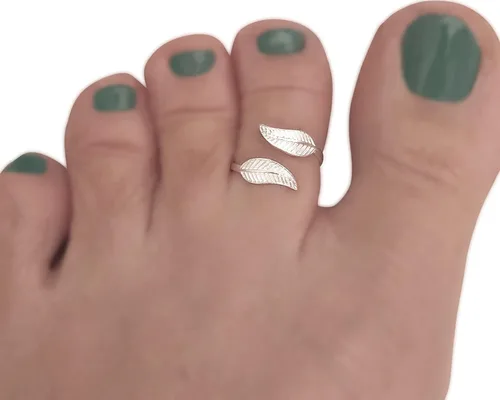 Miniatura 7 de Handmade Silver Leaf Wrap Adjustable Toe Ring, 925 Sterling Silver, Classic Floral Open Toe, Pinky or Knuckle Rings for Women, foot bare jewelry