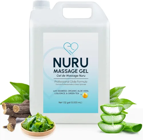 Gel de masaje Nuru de 1.32 galones | Alternativa al aceite de masaje | Aloe Vera orgánico, algas marinas, té verde, regaliz y vitamina B5 | A base