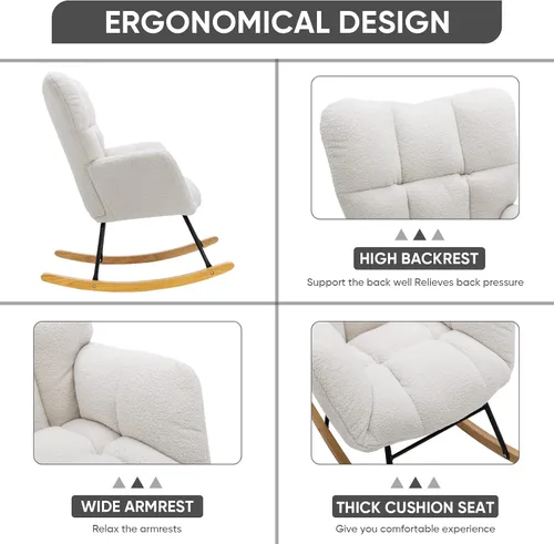 Miniatura 6 de Silla mecedora de terciopelo de peluche, sillón mecedora con carga para guardería, cómoda silla auxiliar para sala de estar, dormitorio