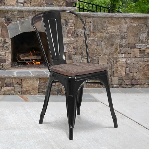 Miniatura 2 de Flash Furniture Perry - Silla apilable de metal con asiento de madera, 1 paquete, color negro