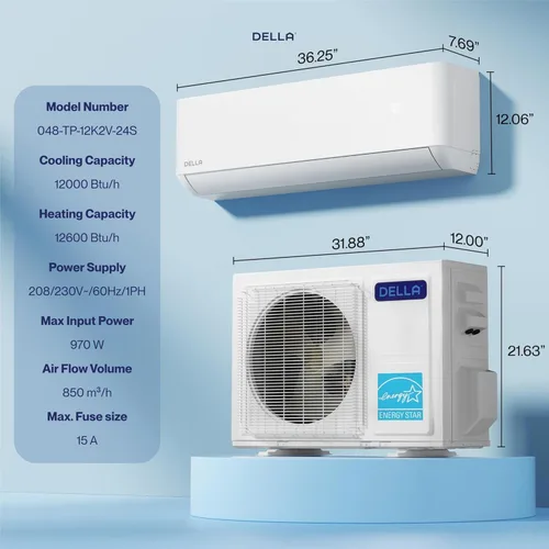 Miniatura 9 de DELLA Hyper Heat más bajo como -13℉, 12,000 BTU WiFi Mini Split, Energy Star 230V 24 SEER2, enfría hasta 550 pies cuadrados, funciona con Alexa