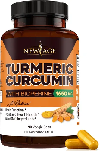 Miniatura 3 de NEW AGE Curcumina de cúrcuma con cápsulas de bioperina, apoyo natural para articulaciones y saludable con 95% curcuminoides estandarizados