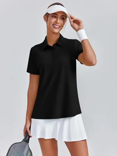 Miniatura 3 de PINSPARK Polo de golf de 4 botones para mujer, UPF 50+, secado rápido, atlético, camiseta de tenis con cuello, ajuste relajado