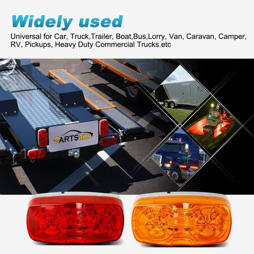 Miniatura 6 de Partsam 14 marcadores LED para remolque, luz doble Bullseye 10 diodos, luz roja clara/ámbar, [aprobado por DOT] 4 x 2 ojo de tigre/doble burbuja 12