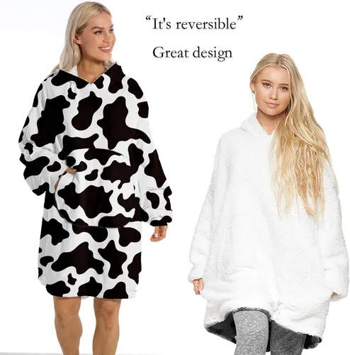 Miniatura 3 de Manta con capucha para adultos y niños, impresión original de franela de invierno, sudadera de gran tamaño, acogedora y cálida con capucha