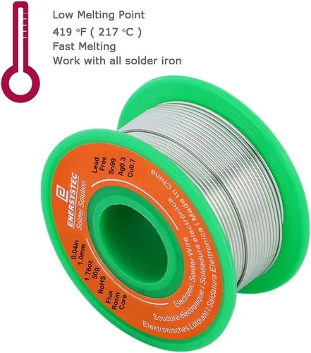 Miniatura 5 de Alambre de soldadura sin plomo Flujo de núcleo de colofonia 0.039 in Electrónica Diámetro de soldadura 0.04in Sin plomo 1.76oz 1.76 oz Sn99 Ag0.3
