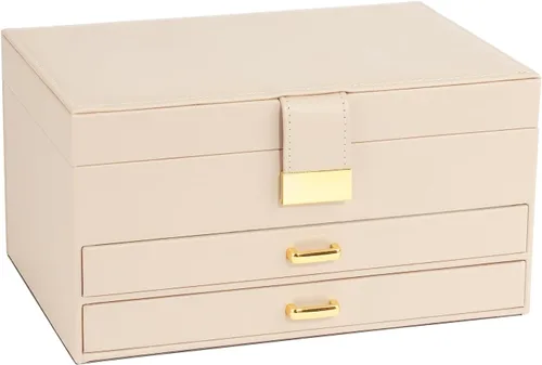 V-LAFUY Organizador de joyas, organizador de joyas medio y almacenamiento, caja de joyería de 3 niveles con 2 cajones, cajas de joyería para