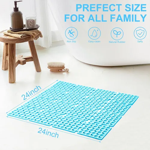Miniatura 5 de Tapete de ducha antideslizante, 24"X24" Tapete de bañera antideslizante Tapetes cuadrados de ducha para interior de ducha con orificios de drenaje