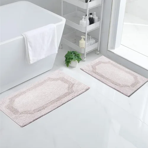 Miniatura 6 de voyzz home Juego de 2 alfombras de baño reversibles de 20 x 32 pulgadas a 17 x 24 pulgadas, 100 % algodón copetudo a mano, suaves y absorbentes
