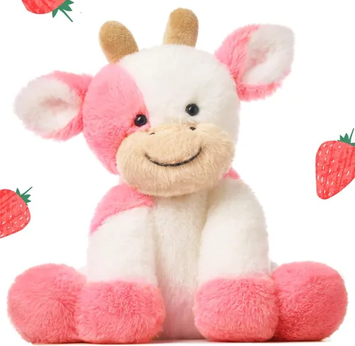 Miniatura 19 de Hopearl Adorable Vaca de Peluche, Juguetes de Vaca Flexible Suave, Animales de Peluche, Regalos de Cumpleaños Lindos para Niños, Niñas, Niños