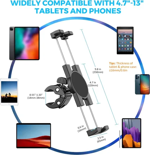 Miniatura 5 de KDD Soporte de Montaje para Tableta de Bicicleta de Spinning, Soporte para Teléfono iPad, Montaje de Manillar de Bicicleta de Ejercicio