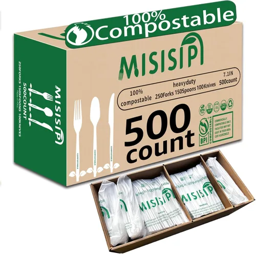 Miniatura 10 de MISISIPI [7.1 pulgadas, 100 piezas] Tenedores y cucharas 100% compostables, tenedores y cucharas biodegradables, resistentes, sin plástico, tenedor